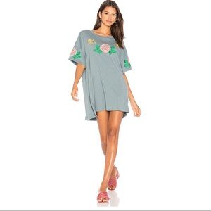 Wildfox Couture Oversized Indigo Rose Embroidered T-Shirt Dress in Vision Blue